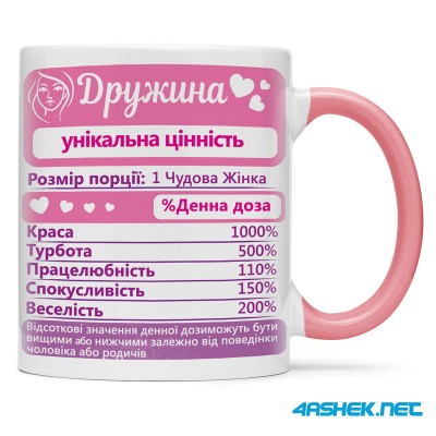 Чашка для дружини - дружина унікальна цінність 00482